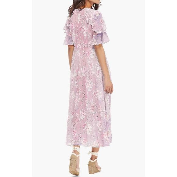 GAL MEETS GLAM Shelby Tie Neck Floral Midi Maxi Dress Ruffled Pink 6 Petite - Picture 3 of 8